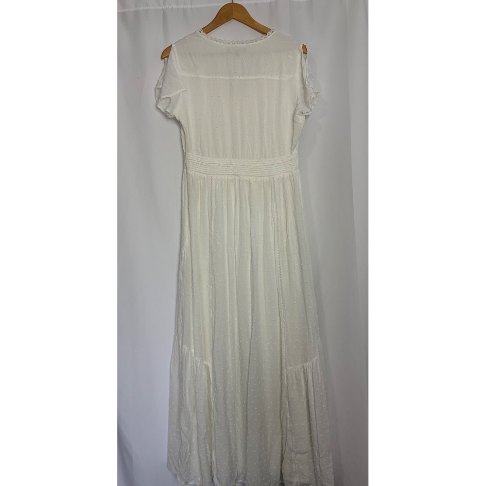 Lulus White Swiss Dot Maxi Dress Cottagecore Button Front Boho Lace‎ Trim Large - Picture 4 of 13